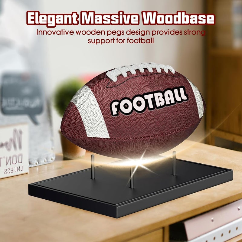 KKU Football Display Case, Acrylic Football Case with Wooden Base One-Piece Design, Autographed Football Holder for Football Fans & Collectors, Sports Collectibles, No Assembly Required - Black - Image 5